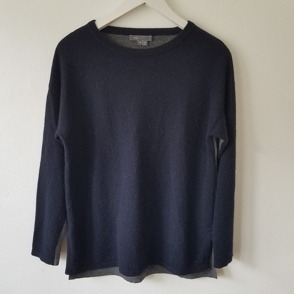 Vince Cashmere Two Tone Black Grey Longsleeve Pull-over Sweater Size Medium